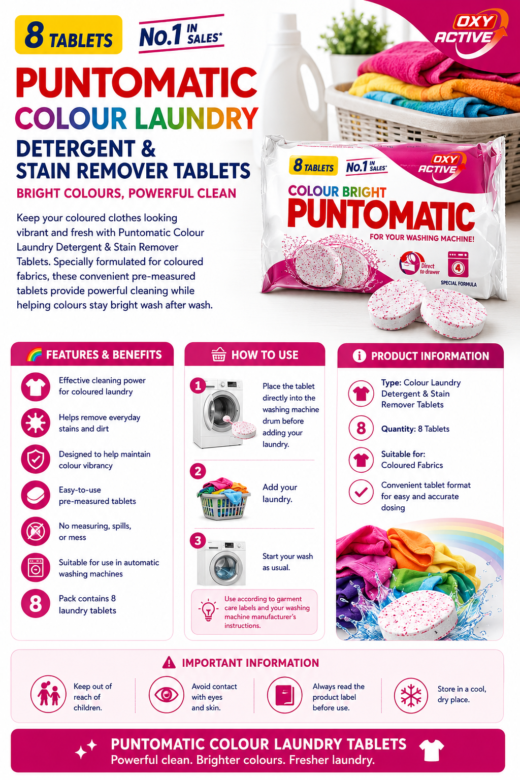 Puntomatic Colour Laundry Detergent & Stain Remover Tablets – 8 Wash Tablets