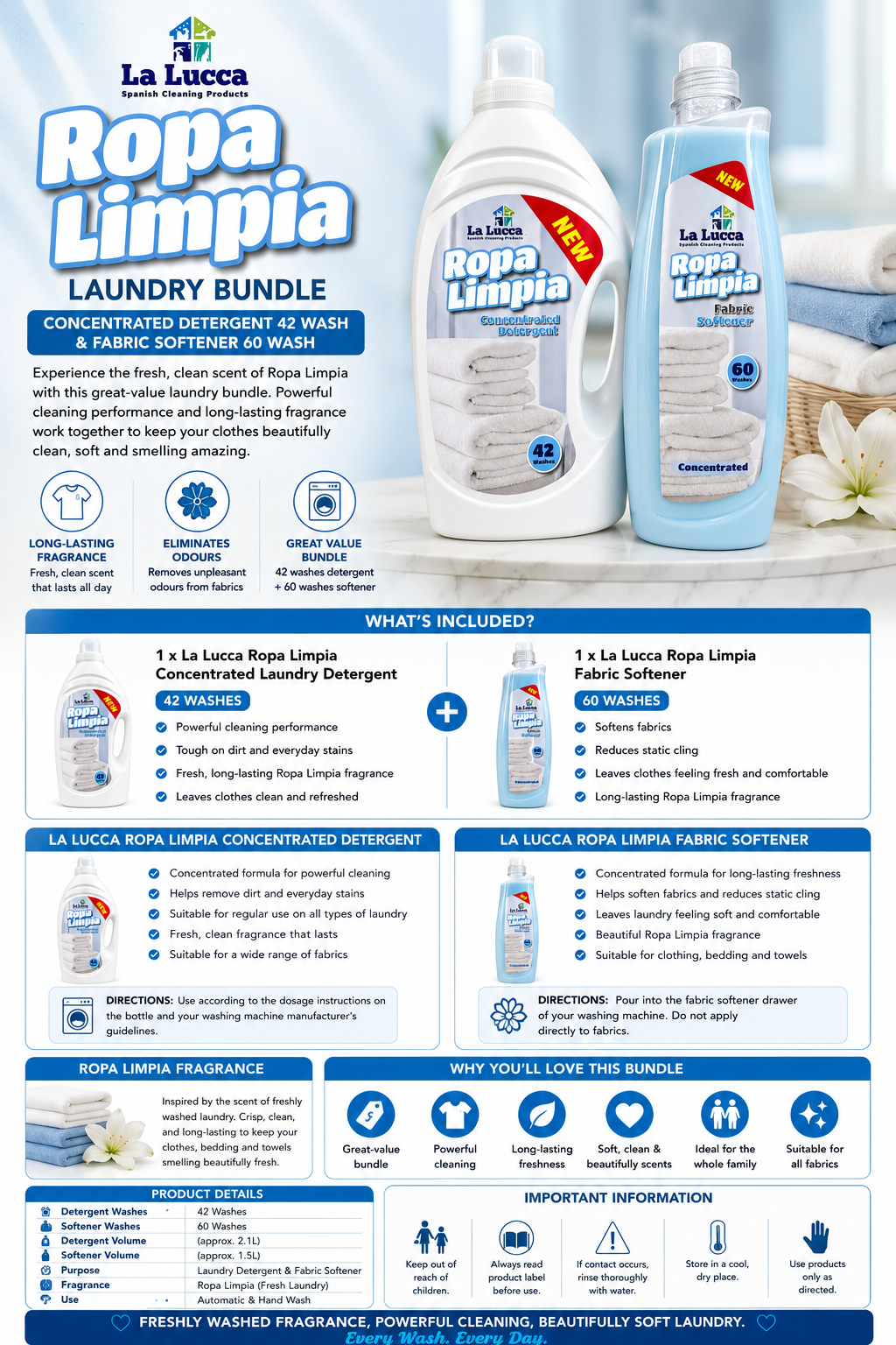 La Lucca Ropa Limpia Concentrated Laundry Detergent & Fabric Softener Bundle