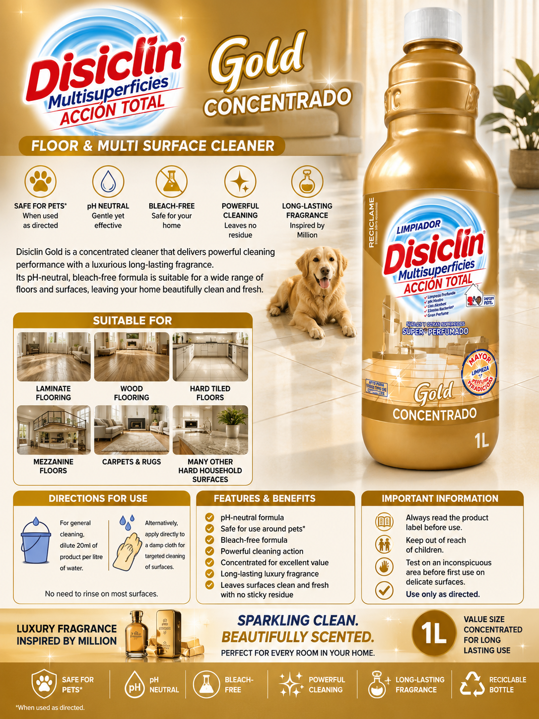 Disiclin Gold Floor & multi surface cleaner (pet friendly)- 1L