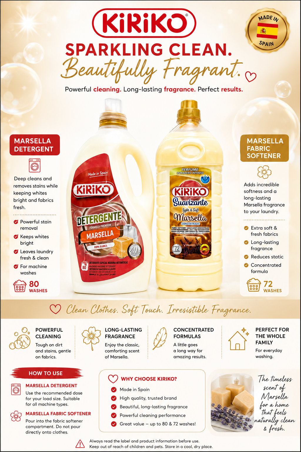 Kiriko Marsella Laundry Bundle – Detergent (80 Washes) & Fabric Softener (72 Washes)