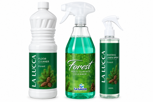 La Lucca Spanish Forest x 3 Items. Floor, Multi Surface, Air & Fabric Freshener Bundle