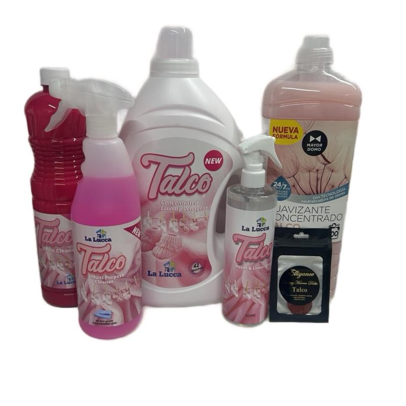 Talco Spanish Laundry & Cleaning Bundle - Multi Purpose Cleaner, Floor Cleaner, Detergent, Softener, Air Freshener & Hoover Disc - 6 Items