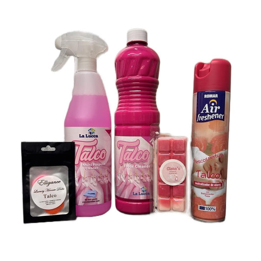 Talco Spanish Bundle - Air Freshener, Multi-Purpose Cleaner, and Floor Cleaner, Vegan Wax Melt, Hoover Discs x 5 Items