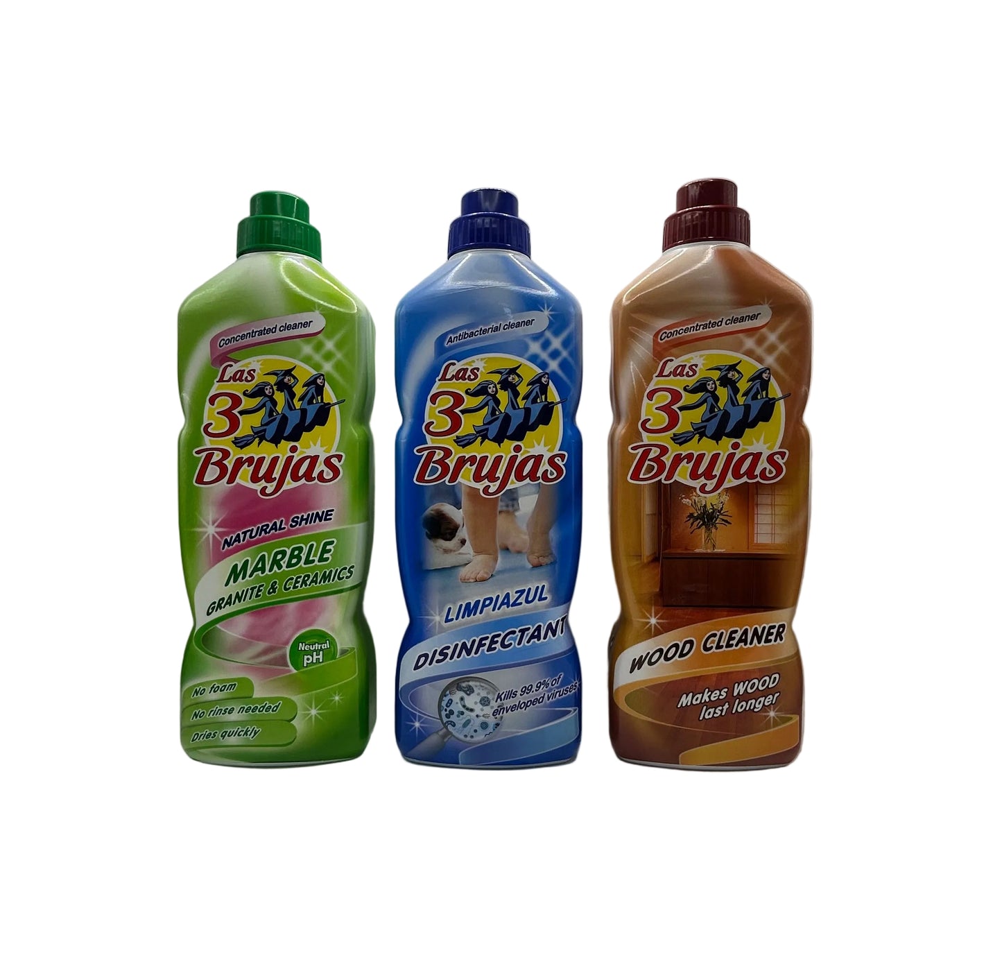 3 Witches Spanish 1 x 1 Litre Bottles. Choose from Marble, Limpiazul Disinfectant or Wood.