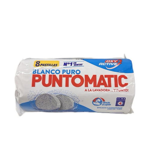 Puntomatic White Laundry Detergent - 8 Tablets for Household Cleaning, Vibrant Whites & Fresh Scent, Oxy Active Formula