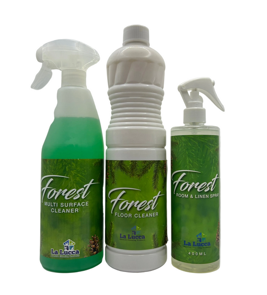 La Lucca Spanish Forest x 3 Items. Floor, Multi Surface, Air & Fabric Freshener Bundle