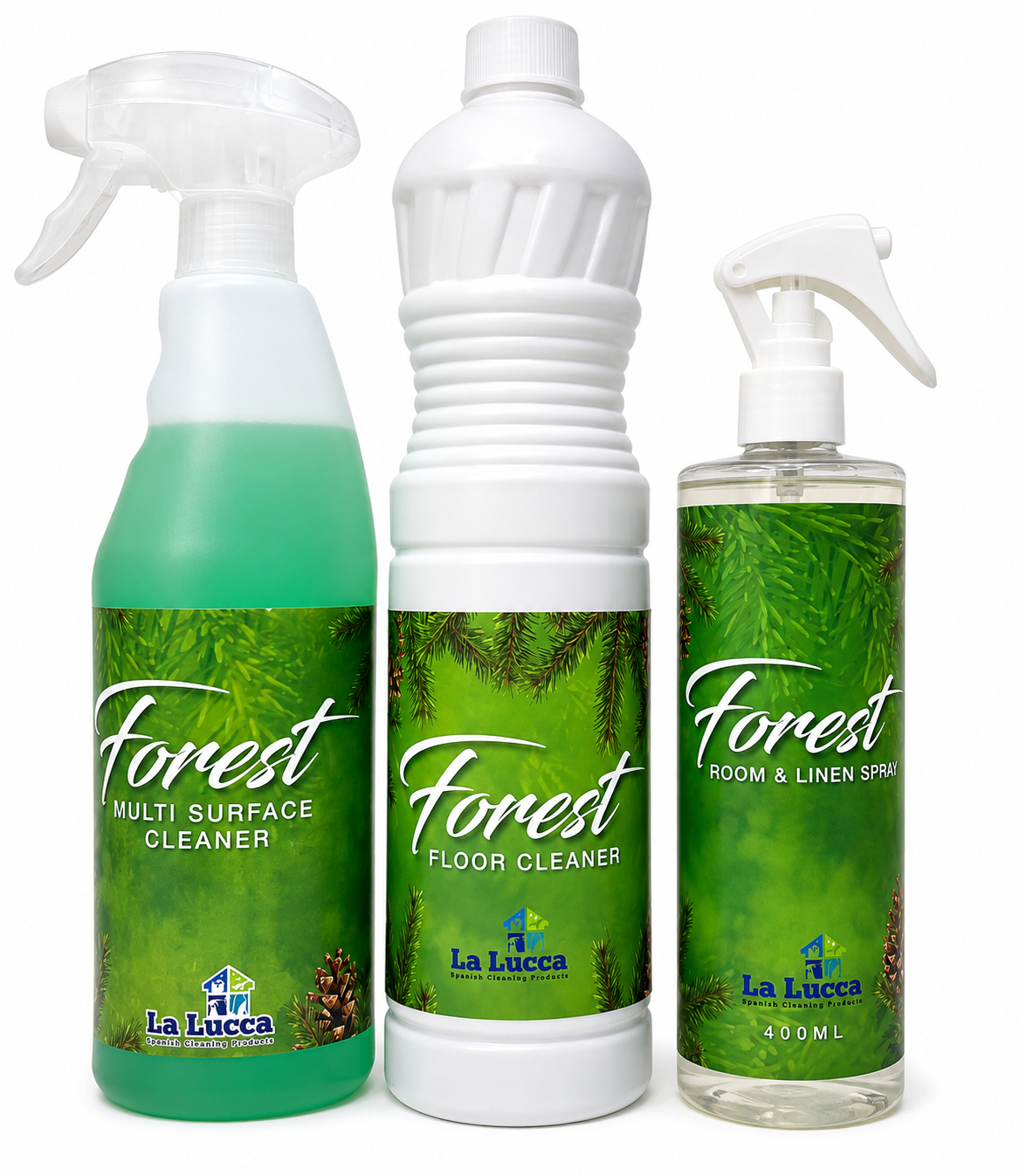 La Lucca Spanish Forest x 3 Items. Floor, Multi Surface, Air & Fabric Freshener Bundle