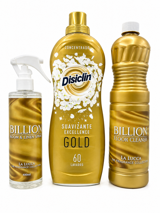 Disiclin Spanish Gold Fabric Softener, La Lucca Billion Air & Linen Freshener, Billion Floor Cleaner