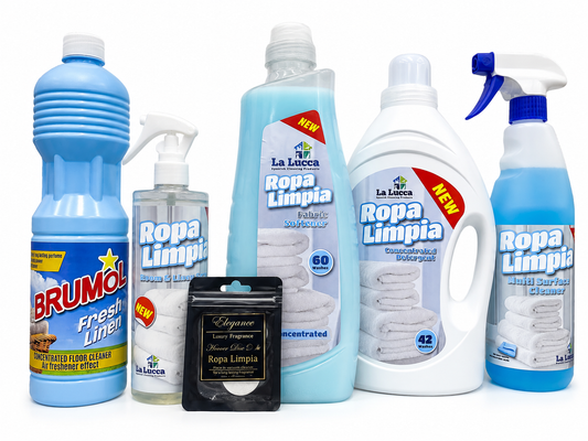 Ropa Limpia Spanish Cleaning Bundle x 5 – Floor Cleaner, Multi Surface Cleaner, Fabric Softener, Air & Fabric Freshener & Hoover Disc