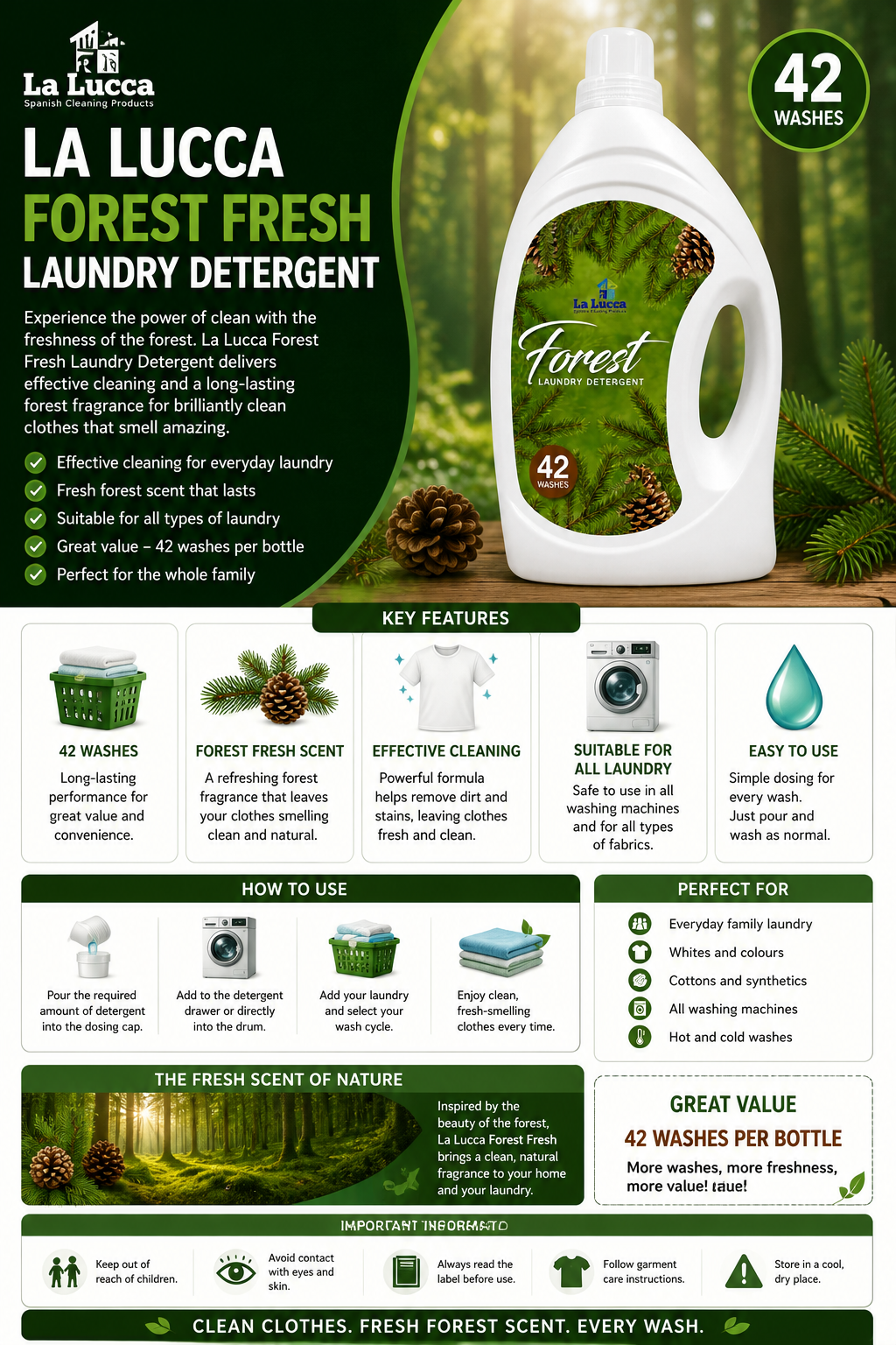 La Lucca Forest Fresh Laundry Detergent 42 Washes