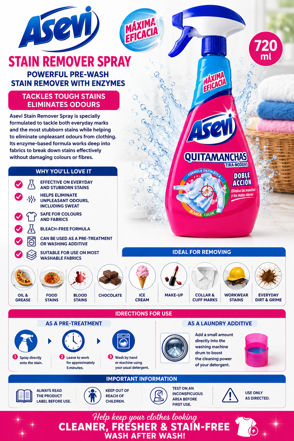 Asevi Stain Remover Spray - 720ml