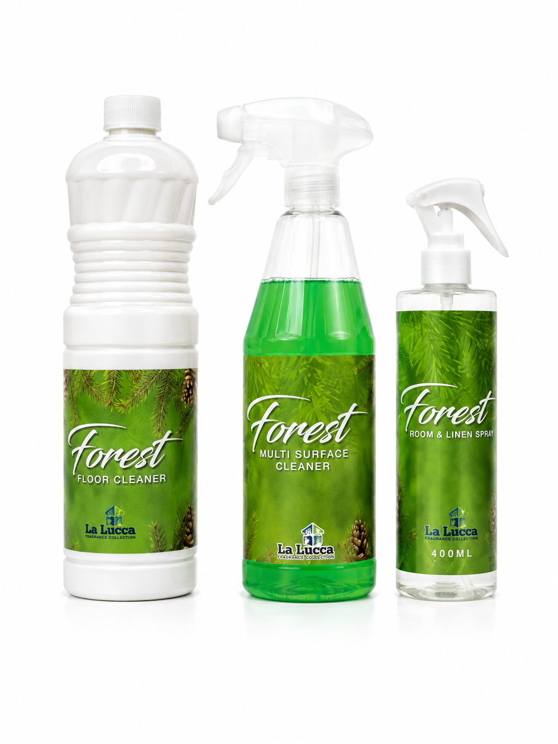 La Lucca Spanish Forest x 3 Items. Floor, Multi Surface, Air & Fabric Freshener Bundle