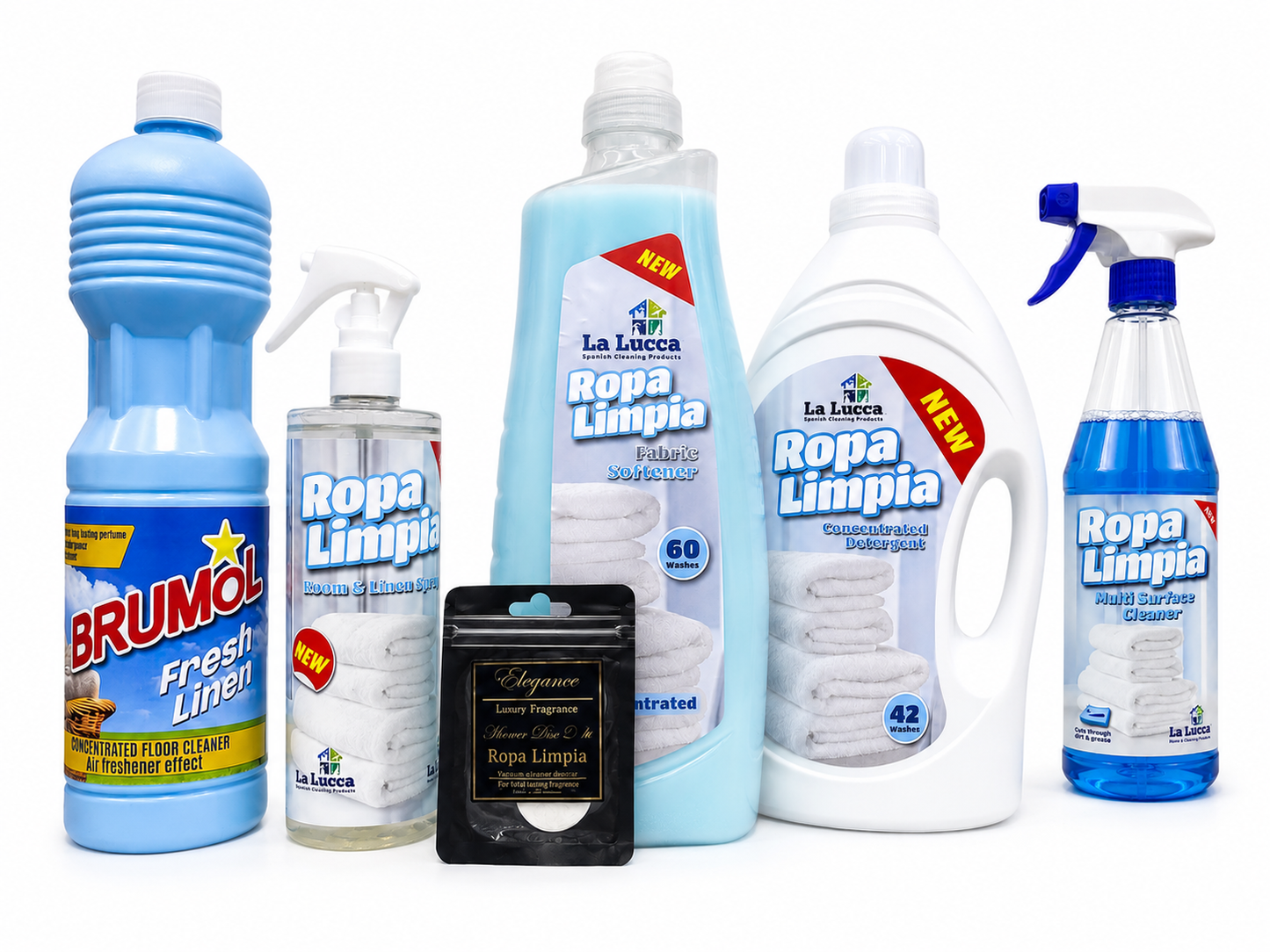 Ropa Limpia Spanish Cleaning Bundle x 5 – Floor Cleaner, Multi Surface Cleaner, Fabric Softener, Air & Fabric Freshener & Hoover Disc