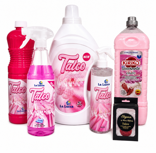 Talco Spanish Laundry & Cleaning Bundle - Multi Purpose Cleaner, Floor Cleaner, Detergent, Softener, Air Freshener & Hoover Disc - 6 Items