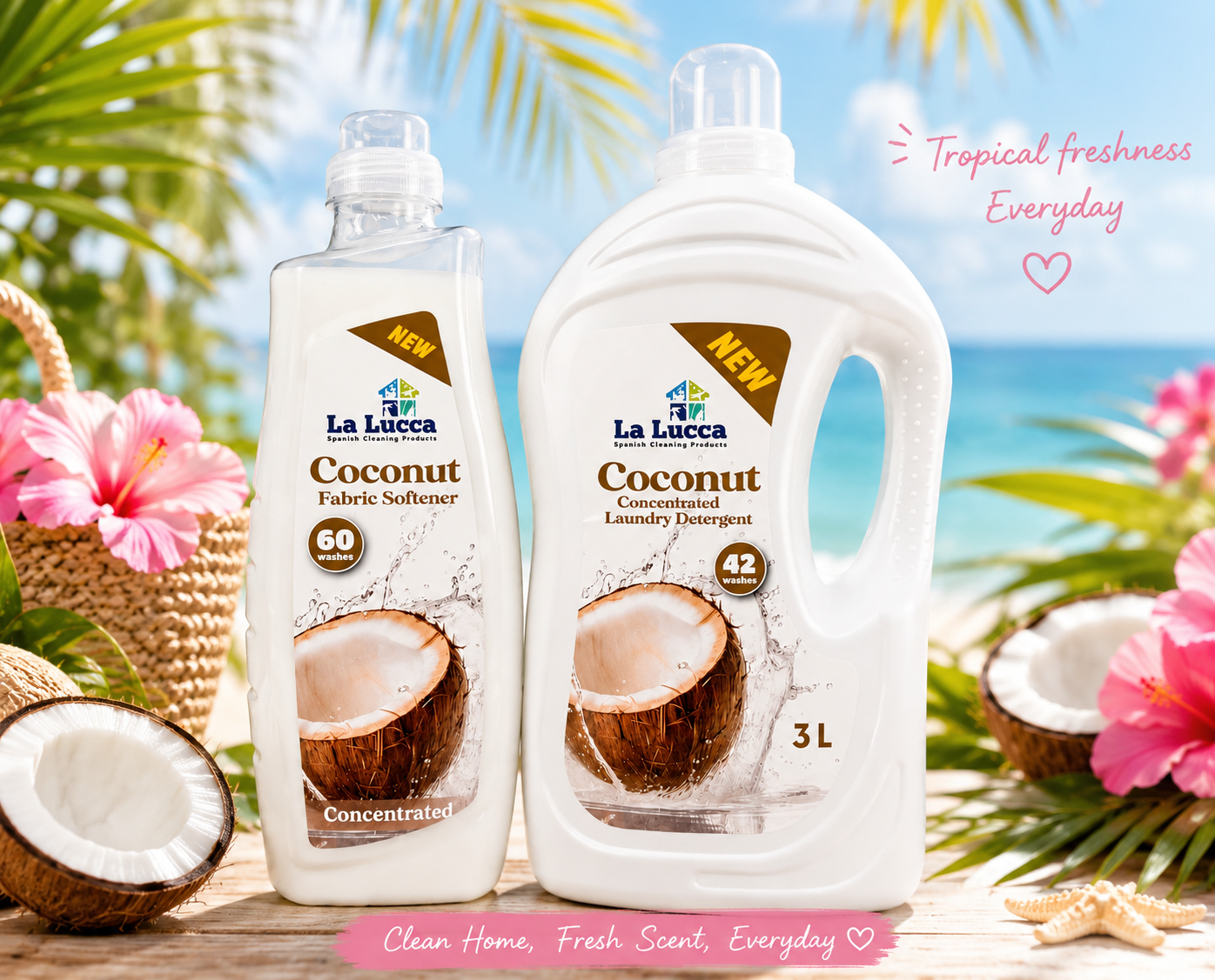 La Lucca Coconut Detergent 42 Washes & Coconut Fabric Softener 60 Washes Bundle