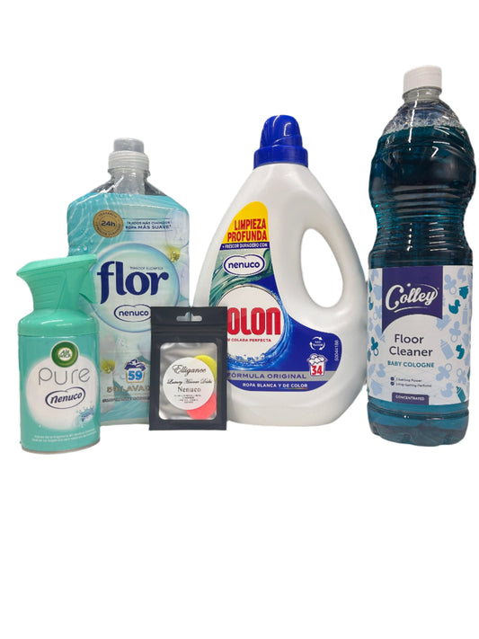 Spanish Baby Fragrance, Hypoallergenic Detergent & Softener, Cleaning Bundle x 5 Items